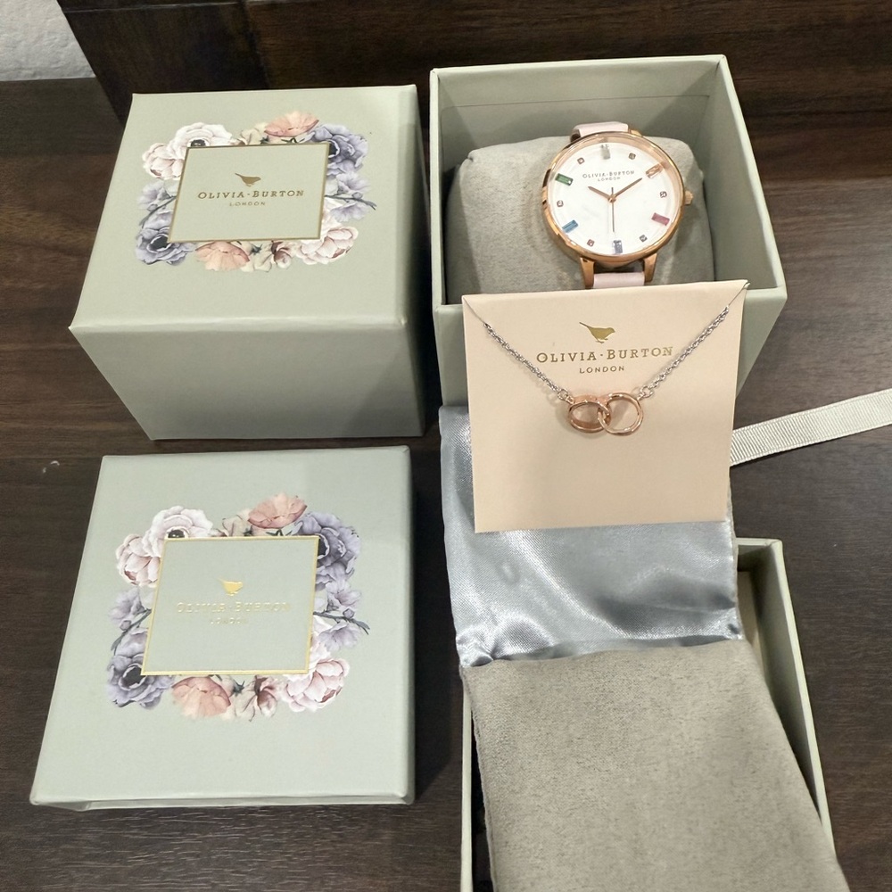 Olivia Burton Rose Gold Watch and Necklace Set